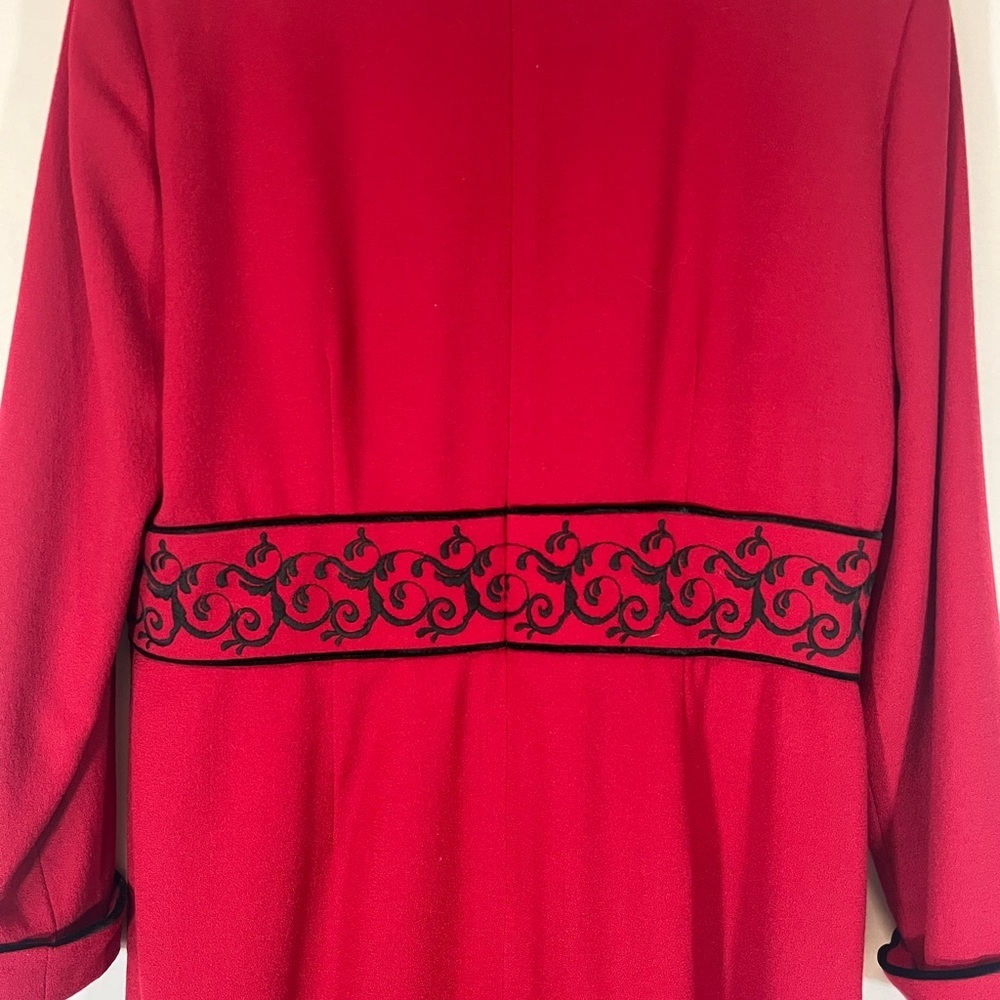 Talbots Petites 1980's Wool Red Midi Length Lined Dress Embroidered Waist Women - Picture 3 of 13